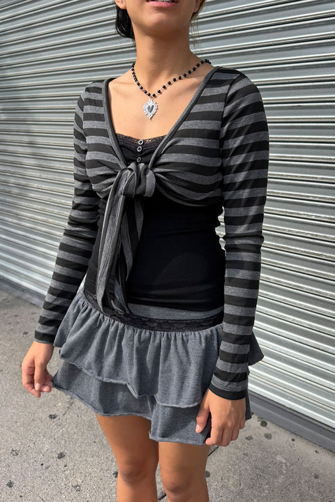 Y2K Gothic Lace Trim Tiered Ruffle Mini Skirt