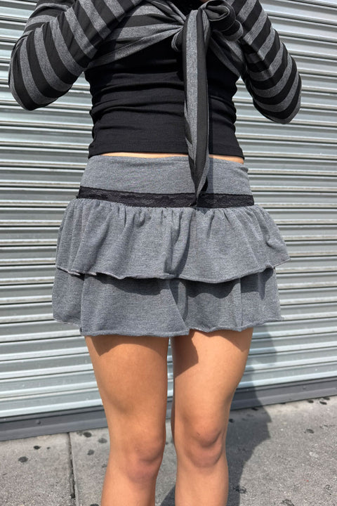 Y2K Gothic Lace Trim Tiered Ruffle Mini Skirt