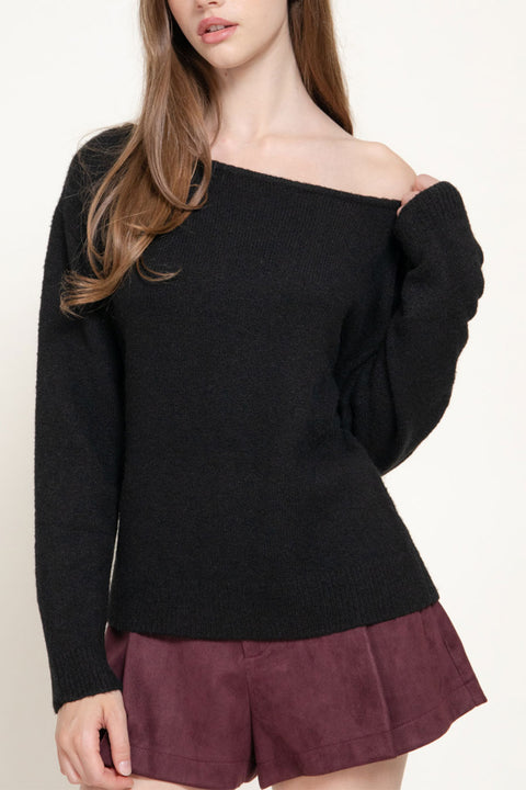 Long Sleeve One Off-The-Shoulder Relaxed Sweater Top