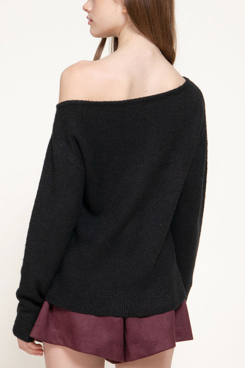 Long Sleeve One Off-The-Shoulder Relaxed Sweater Top