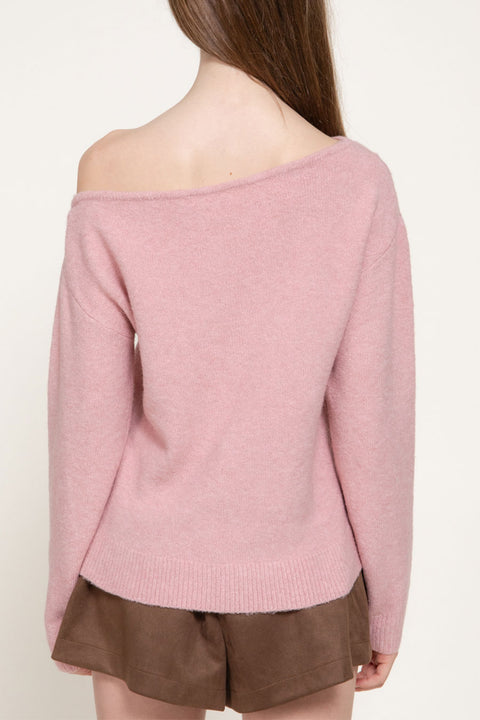 Long Sleeve One Off-The-Shoulder Relaxed Sweater Top