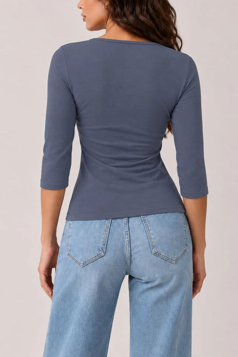 2000s Essential 3/4 Sleeve Long Sleeve Cotton-Blend Wrap Top