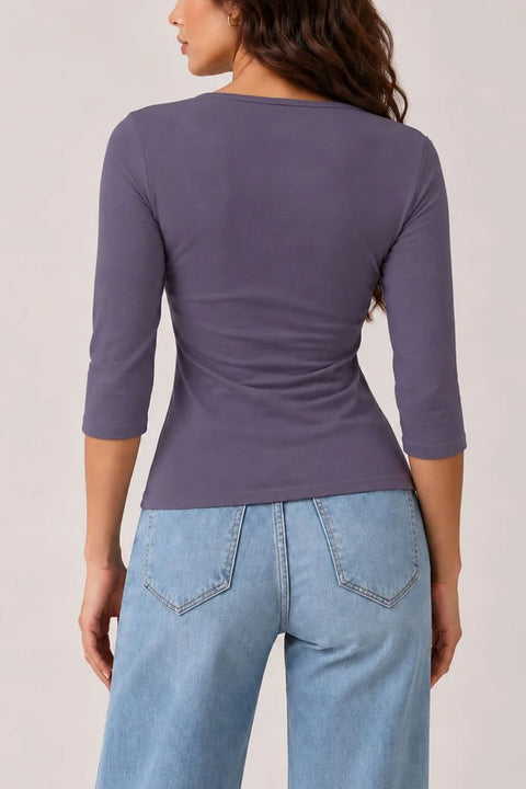 2000s Essential 3/4 Sleeve Long Sleeve Cotton-Blend Wrap Top