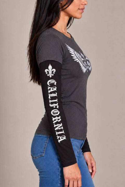 Winged Fleur De Lis Layered Long Sleeve Tee