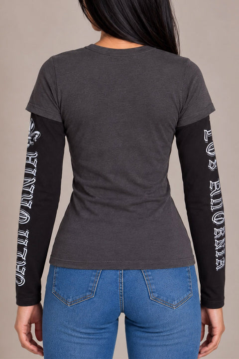 Winged Fleur De Lis Layered Long Sleeve Tee