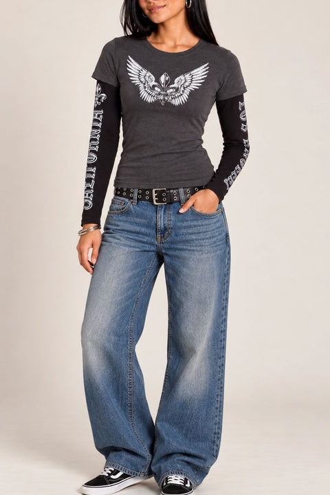 Winged Fleur De Lis Layered Long Sleeve Tee
