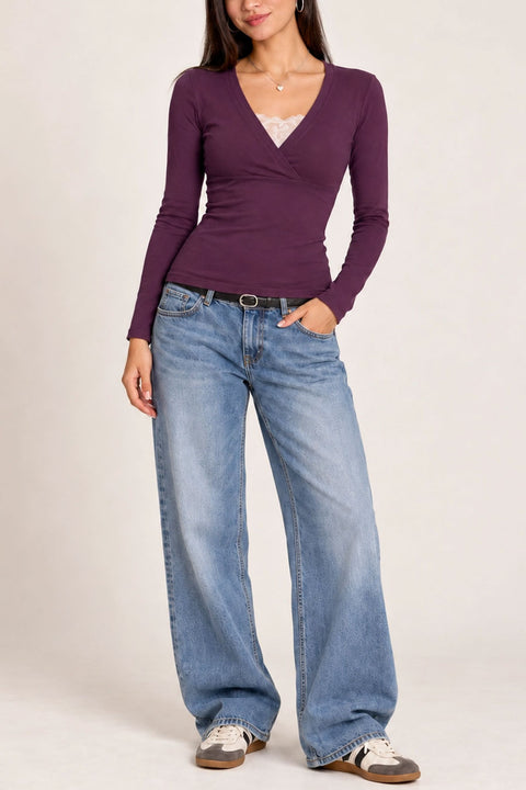 V-Neckline Surplice Fitted Wrap Top