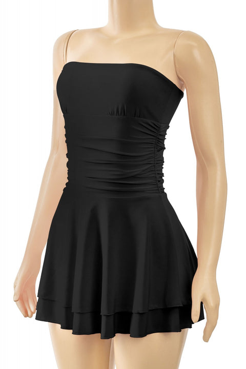 Strapless Ruched Ruffle Tiered Mini Dress