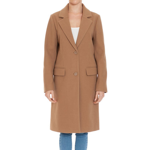 Notched Lapel Single Breasted Long Coat With Pocket