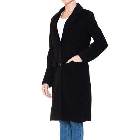 Notched Lapel Single Breasted Long Coat With Pocket