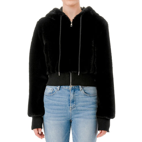Super Soft Faux Fur Zip-Up Hoodie Bomber Jacket