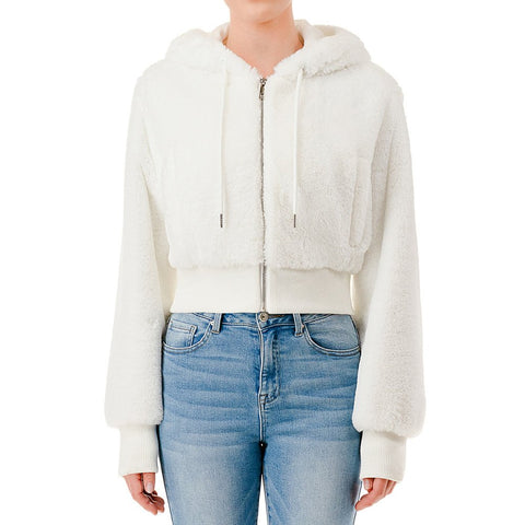 Super Soft Faux Fur Zip-Up Hoodie Bomber Jacket