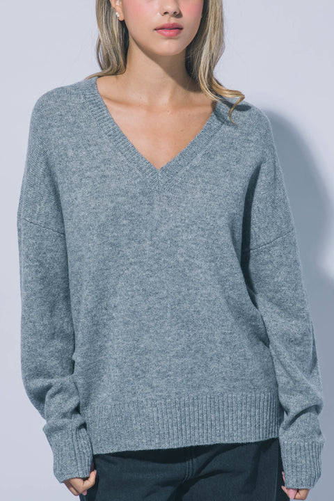 Oversized Relaxed Fit V-Neck Drop-Shoulder Sweater