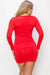 HyperBees Signature Long Sleeve V-Neck Ruched Mini Bodycon Dress