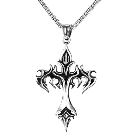 Y2K 2000s Flaming Gothic Cross Pendant Necklace