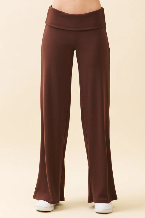Basic Low-Rise Soft Wide Leg Fold Over Lounge Pants