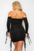 HyperBees Signature Off-the-Shoulder Ruched Long Sleeve Mini Bodycon Dress with Adjustable Ties