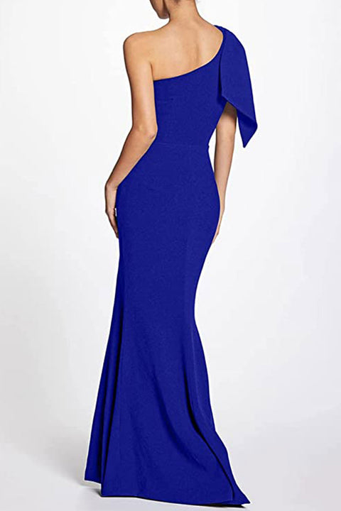 Sleeveless Bow Detail One Shoulder High Split Party Long Formal