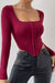 Long Sleeve Square Neck Corset Top