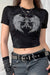 Y2K Grunge Rhinestone Wring Print Short Sleeve Crop T-Shirt